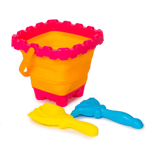 Kit Balde Plegable Naranjo/Fucsia