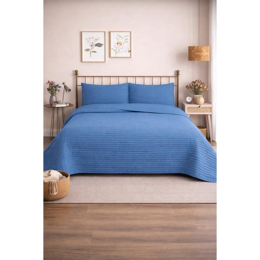 Cubrecama Quilt Reversible 2 Plazas Queen Lines Navy Blue Martiné