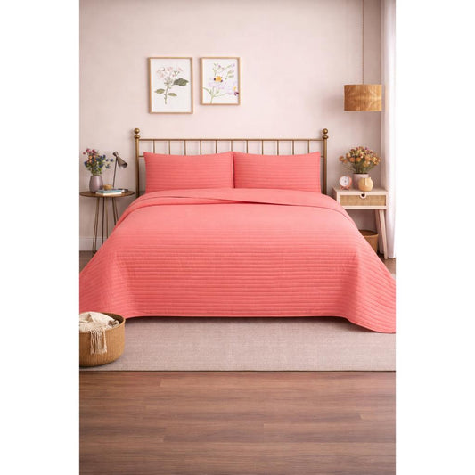 Cubrecama Quilt Reversible 1.5 Plazas Lines Coral Martiné