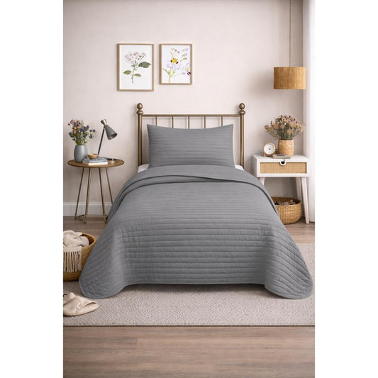 Cubrecama Quilt Reversible 2 Plazas Queen Lines Grey Martiné