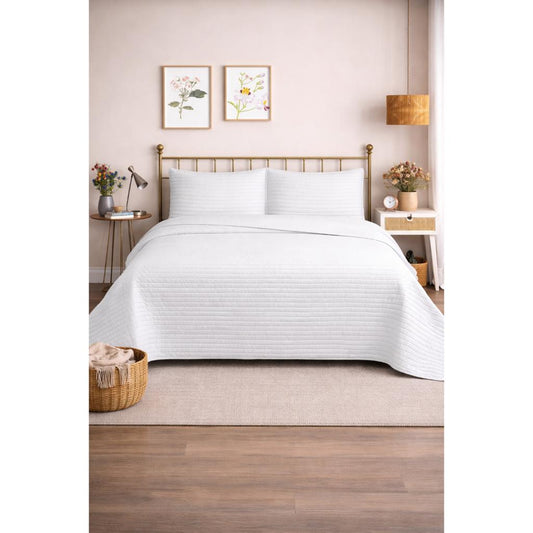 Cubrecama Quilt Reversible 2 Plazas Queen Lines White Martiné
