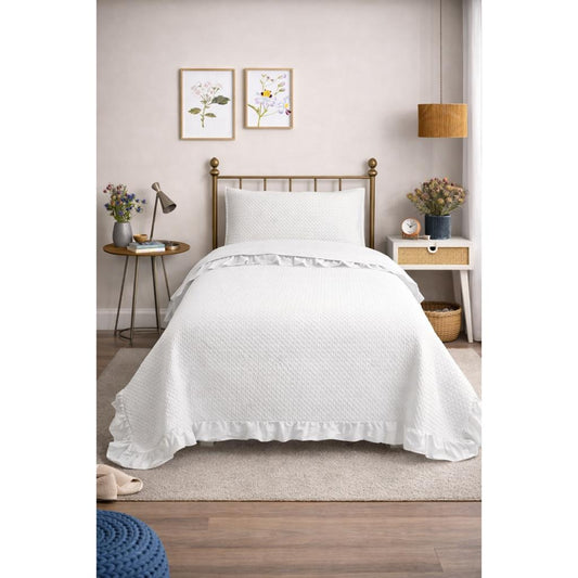 Combo Cubrecama Quilt Reversible 1.5 Plazas Magic White + Manta Fleece Panal Gris Oscuro