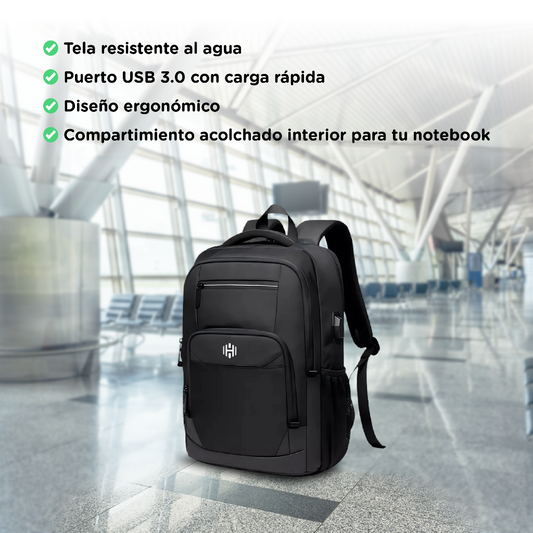 Mochila Viaje (Cabina) Antirrobo. 20L. Resistente al Agua. Hardley Negro