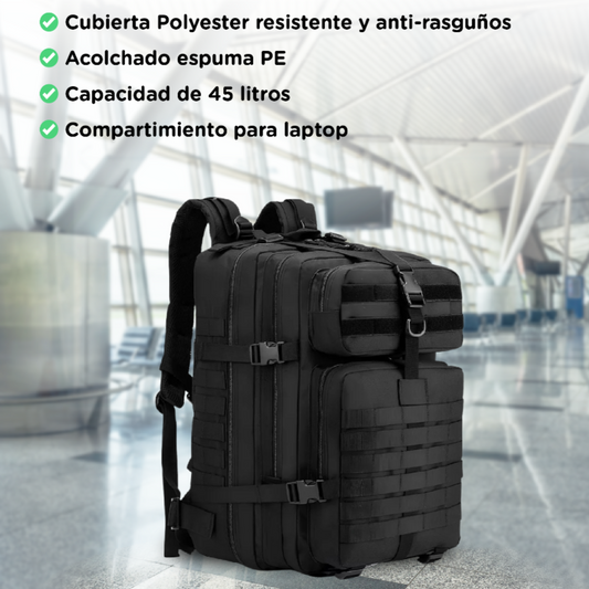 Mochila Viaje Viral Cabina 45L. Resistente al Agua. Negro