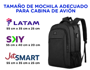 Mochila Viaje apto cabina. 25L Impermeable. Antirrobo Negro