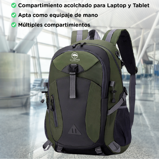 Mochila Viaje y Outdoor. 33L. Black-Green-Grey