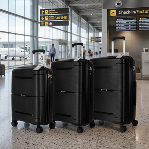 Combo 3 Maletas Conguillío Llaima Grande 115L, Mediana 79L y Cabina 49L Negras