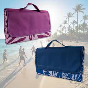 Manta de Picnic o Playa Impermeable Malva Étnica y Azul Flores