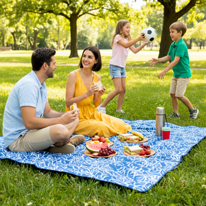 Combo 2 Mantas de Picnic y Playa Impermeable Azul Flores