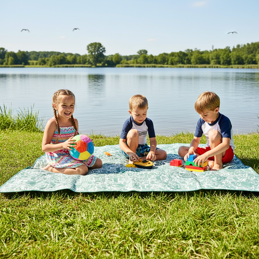 Combo 2 Mantas de Picnic y Playa Impermeable Verde Flores