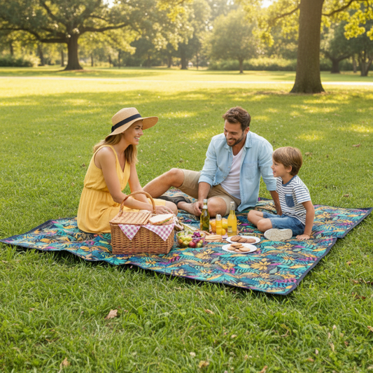 Manta Picnic Lavable Hojas Azul