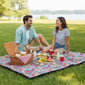 Manta Picnic Lavable Hojas Ecru