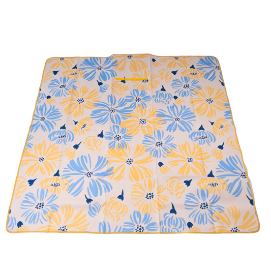 Combo Manta de Picnic, Playa Impermeable Amarilla Flores y Set de 2 Vasos Acrílicos para Agua 400ml