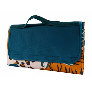 Combo Manta de Picnic o Playa Impermeable Amarilla Flores y Beige Tigres