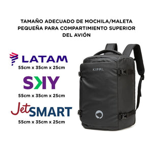 Mochila Viaje Viral 45L. Resistente al Agua. Kippi Negro