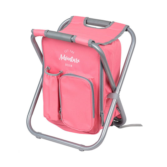 Mochila cooler con silla rosada