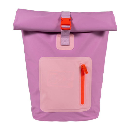 Combo Mochila Cooler Impermeable 15Lt Malva y Banano Rosado