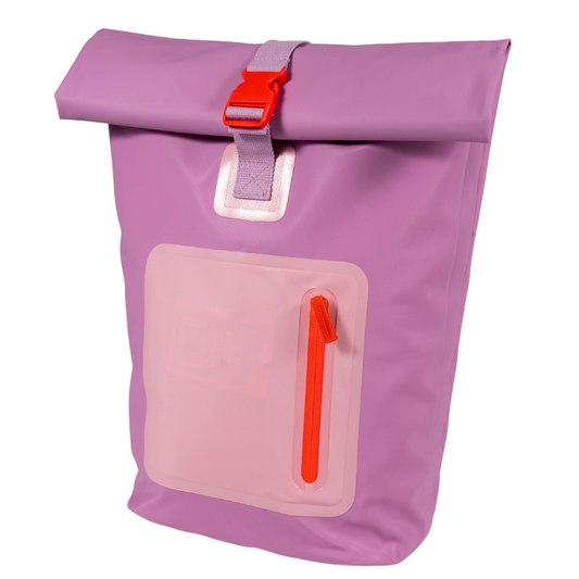 Combo Mochila Cooler Impermeable 15Lt Malva + 1 Toalla de Playa Redonda 1.5m. Colores surtidos.