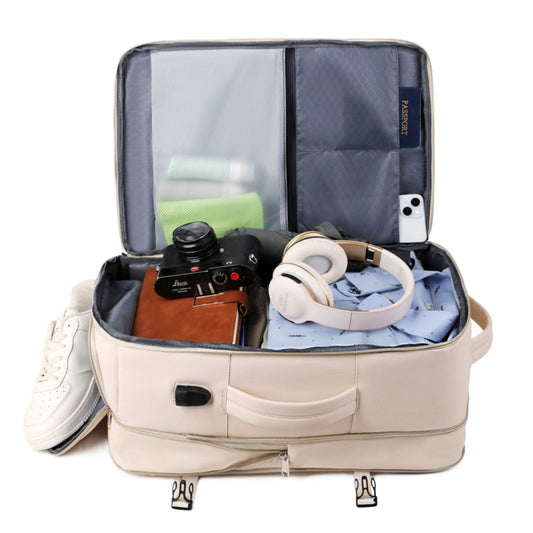 Mochila Viaje Viral 40L Premium Beige. Expandible.(Cabina Avión)