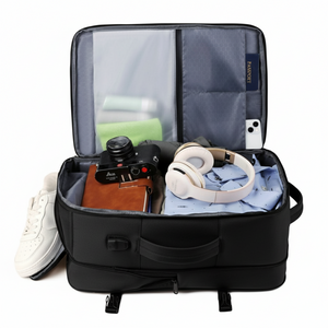 Combo Mochila Viaje Viral Cabina 40L Black y Organizador de Viaje Grande. Neceser Roll Up Gout Petroleo