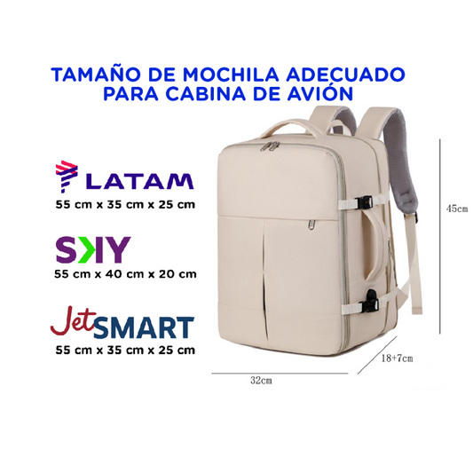 Mochila Viaje Viral 36L. Expandible - Resistente al agua. Premium Beige Navigator