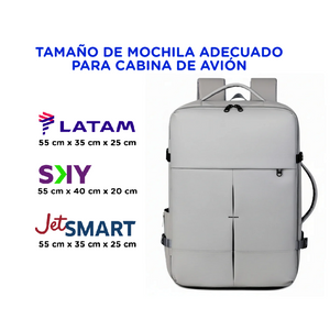 Combo 2 Mochilas de Viaje Viral Cabina. 1 Mochila 40L Black y 1 Mochila Impermeable Expandible 36 Litros. Navigator Ripstop Grey