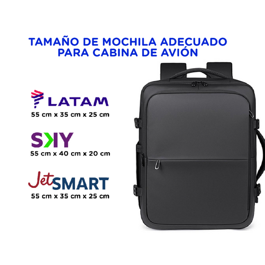 Mochila Viaje Viral 38L. Expandible - Resistente al agua. Black Navigator