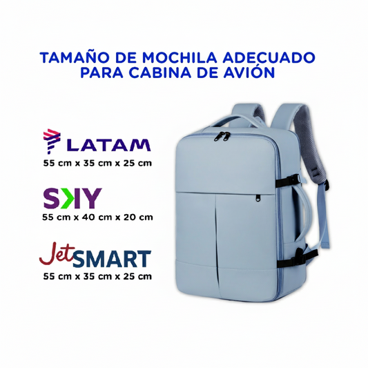 Combo 2 Mochilas de Viaje Viral Cabina. 1 Mochila 40L Black y 1 Mochila 36L. Ripstop Light-Blue. Impermeable y Expandible.
