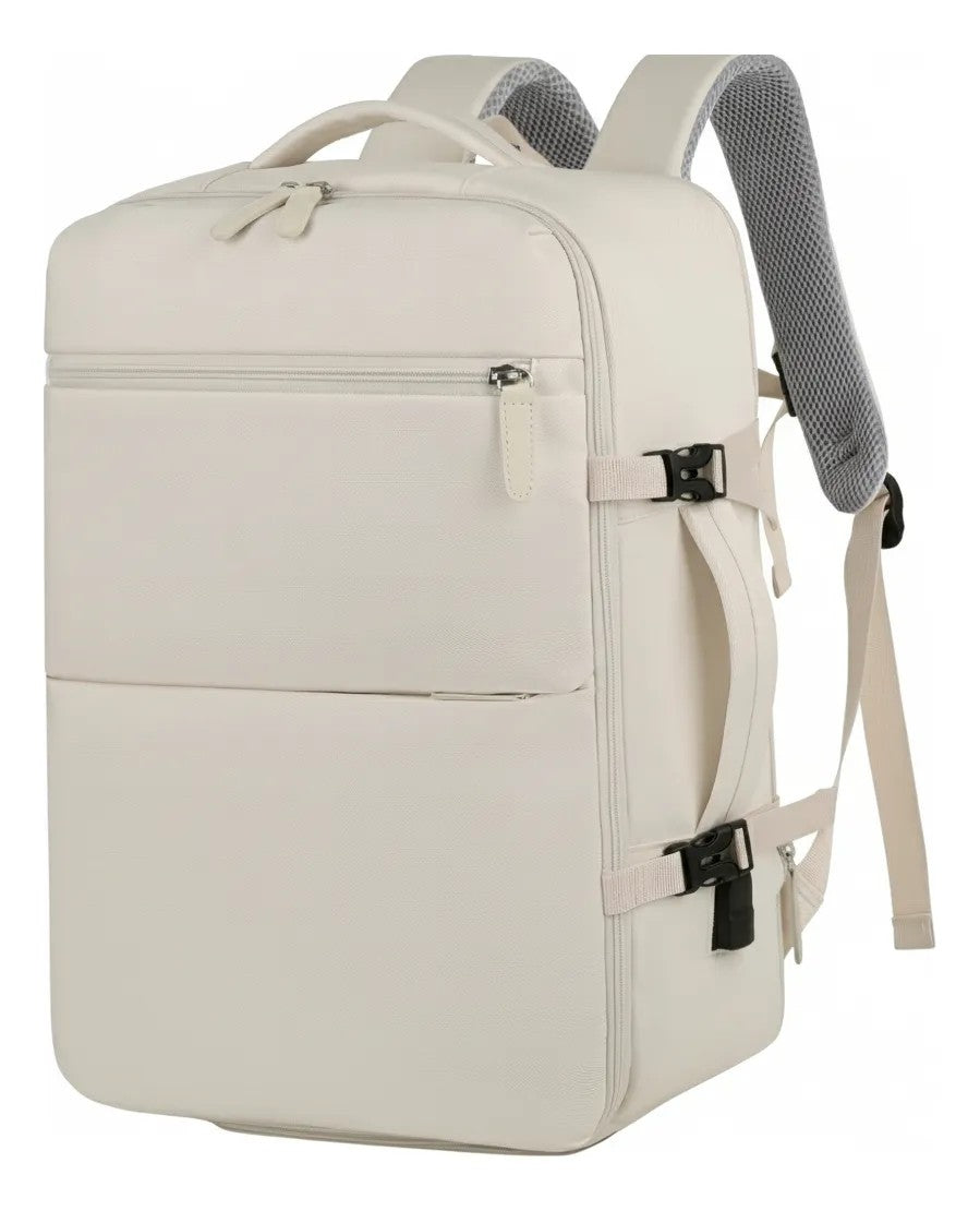 Combo: Mochila Viaje (Cabina Avión) 34L. Negro + Mochila Viaje Viral (Cabina Avión) 31L Premium Beige. Resistente al agua