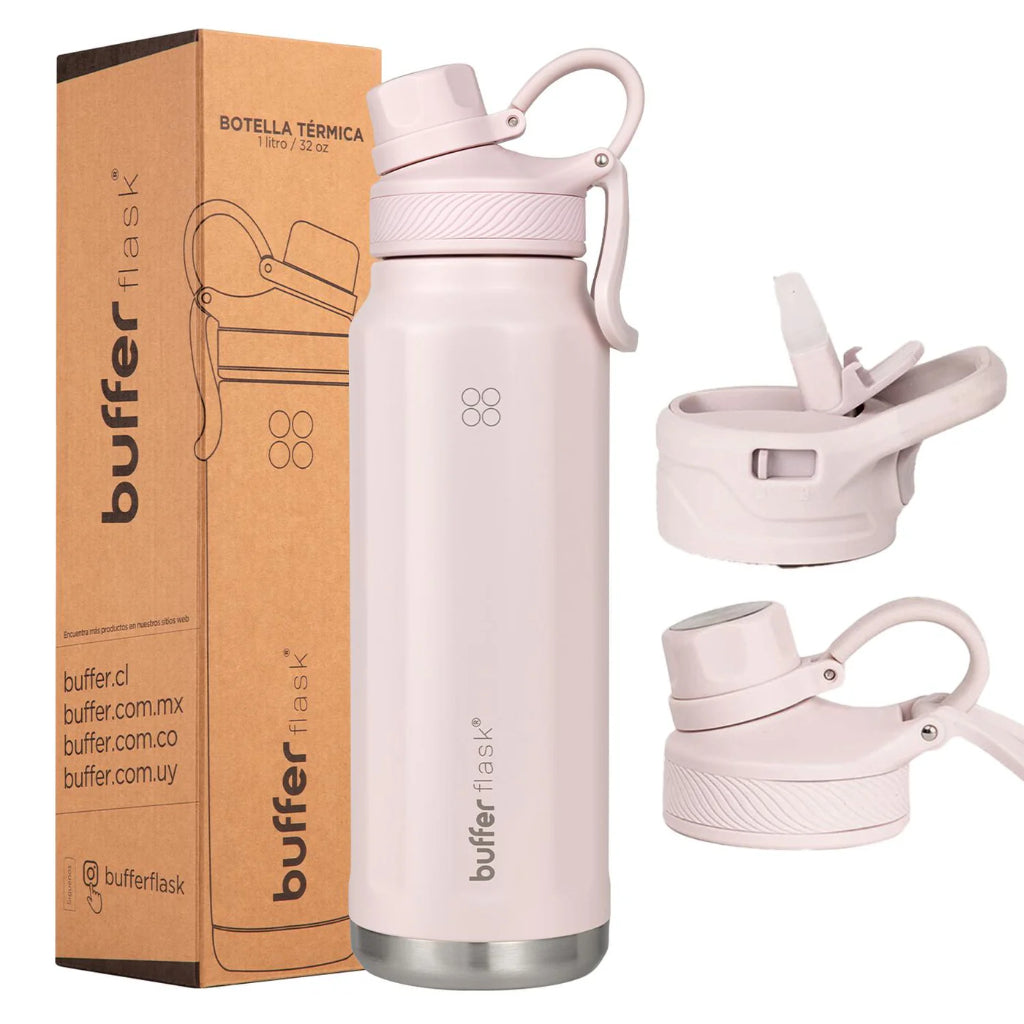 Botella Agua Térmica Buffer Paine 1Lt  + 2 Tapas Pinky