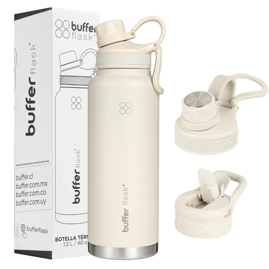 Botella Agua Térmica Buffer Paine 1,2Lt  + 2 Tapas Ivory