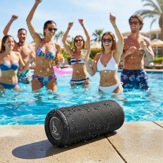 Parlante Bluetooth Impermeable Negro 20W con Luz LED RGB