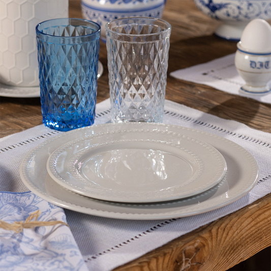 Set 4 Platos Grandes de Loza Blanca con Diseño de Puntos