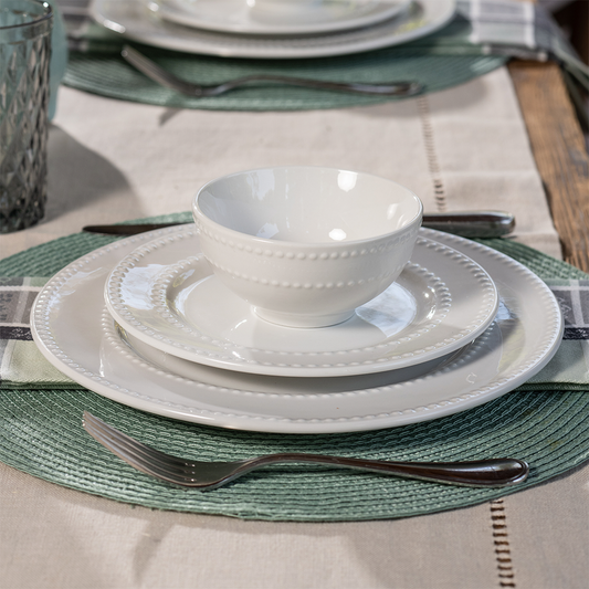 Set 4 Platos Grandes de Loza Blanca con Diseño de Puntos