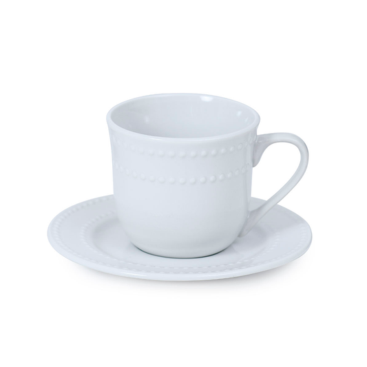 Set 4 Taza De Té Con Plato Loza Blanca