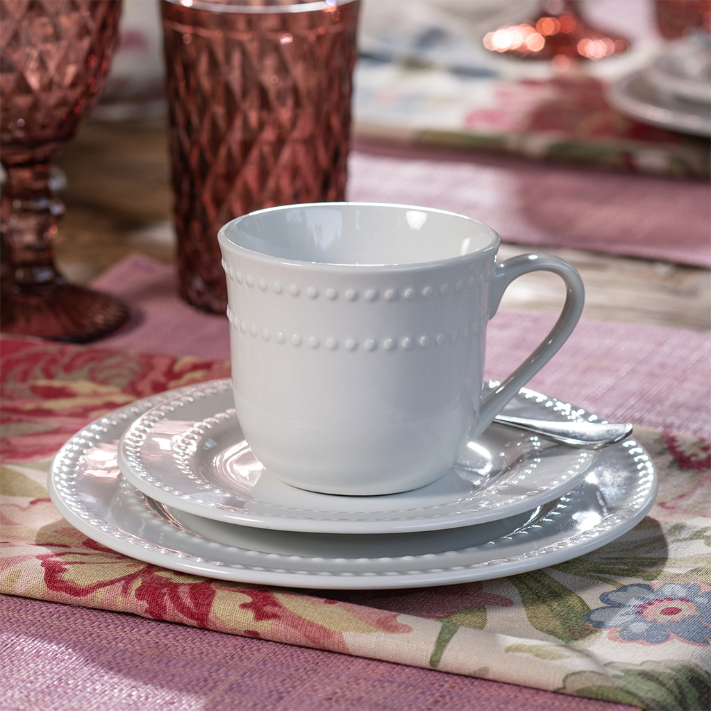 Set 4 taza de té con plato loza blanca