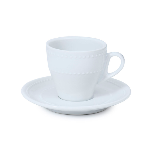 Set 4 Tazas De Café Con Plato Loza Blanca