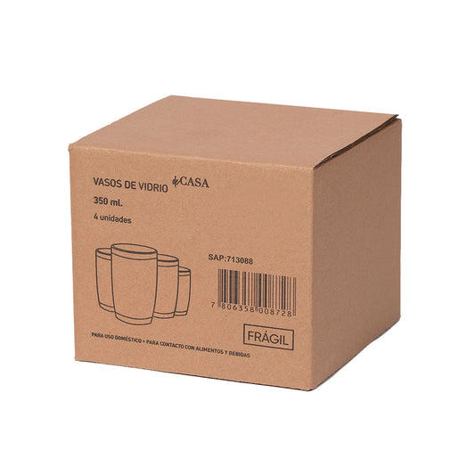 Set de 4 Vasos de Vidrio 350ml Ámbar