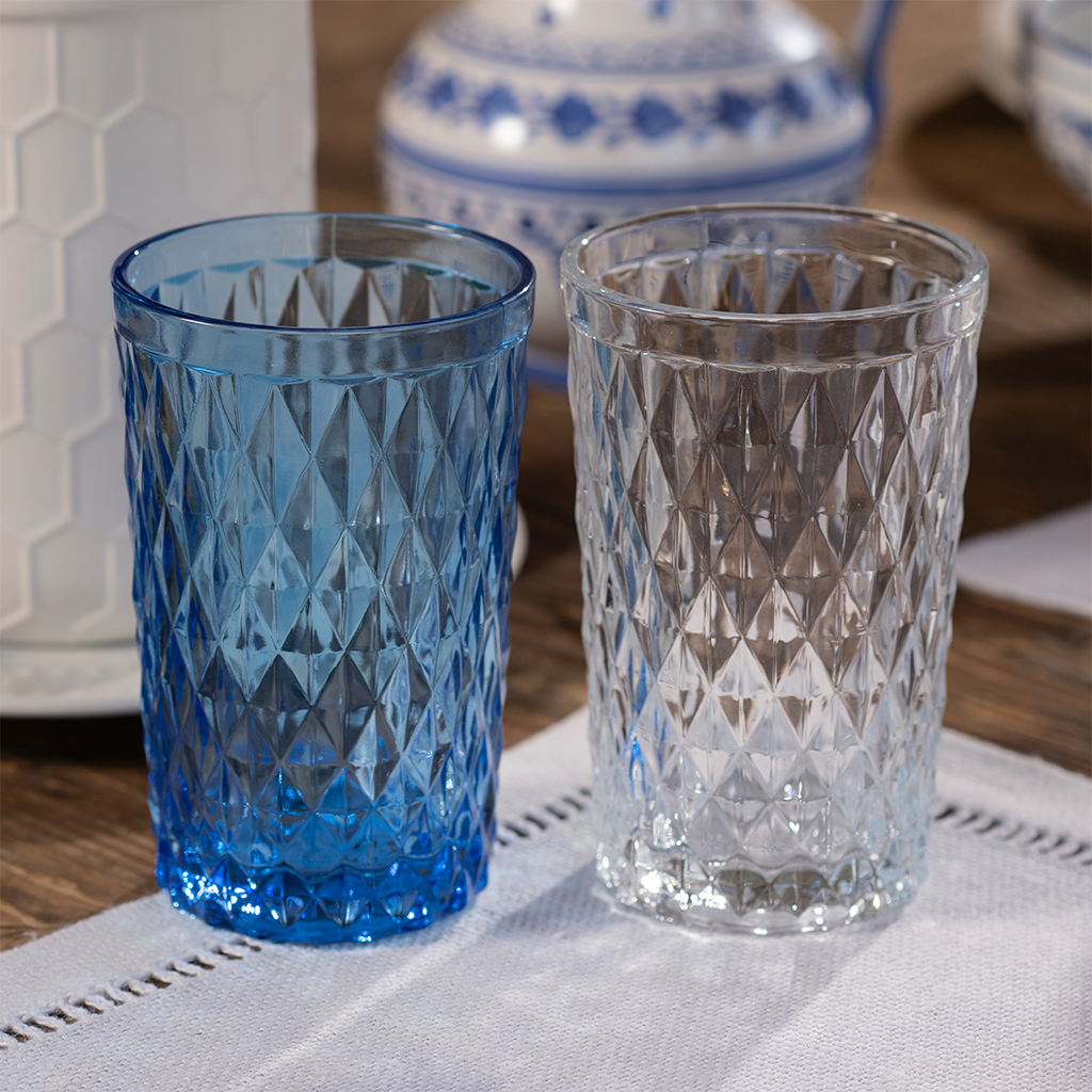 Set 4 vasos de vidrio 350 ml Azul