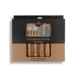 Combo Tabla De Madera De Acacia. Set 8 Cubiertos Asado y Cilindro Para Asar Verduras
