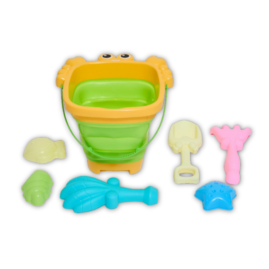 Set Balde Plegable de Cangrejo con 2 Herramientas y 4 Moldes de Playa