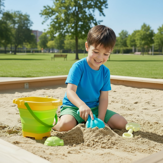 Set Balde Plegable de Cangrejo con 2 Herramientas y 4 Moldes de Playa