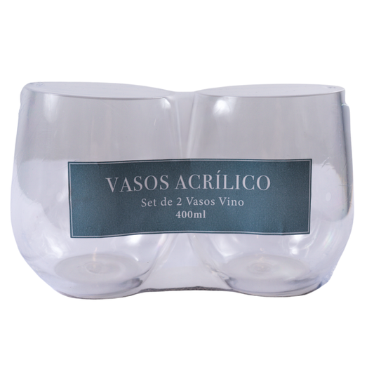 Combo Acrílico 2 Vasos Vino 400 ml + 2 Vasos Agua 400 ml + 2 Copas Gin 660 ml