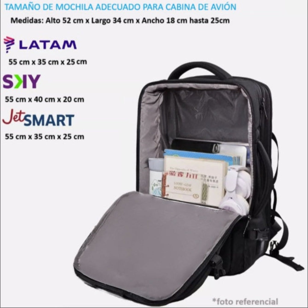 Mochila de Viaje Viral (Cabina Avión). Expandible hasta 44 L. BLACK