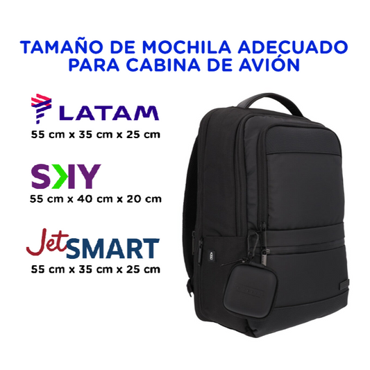 Mochila de Viaje Viral (Cabina). Resistente al Agua. 23L Antirrobo. Airpack Premium. Negra