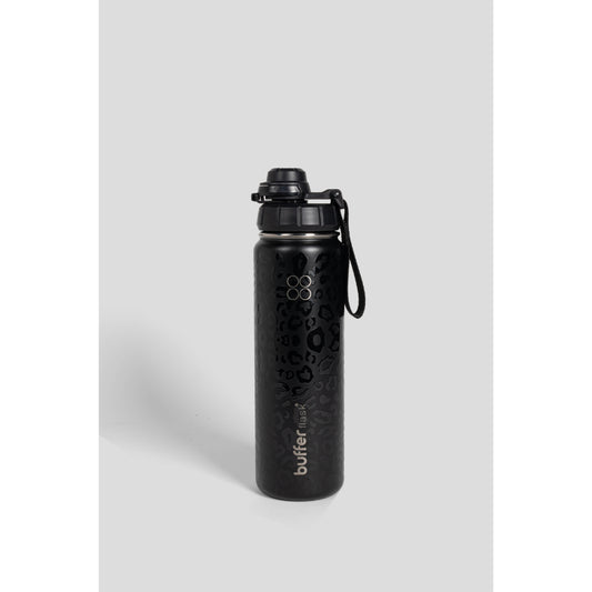 Botella Agua Térmica Buffer Morea 700ml +4 Tapas Negro Leopardo
