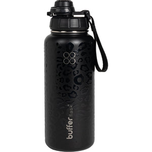 Botella Agua Térmica Buffer Morea 950ml +4 Tapas Negro Leopardo