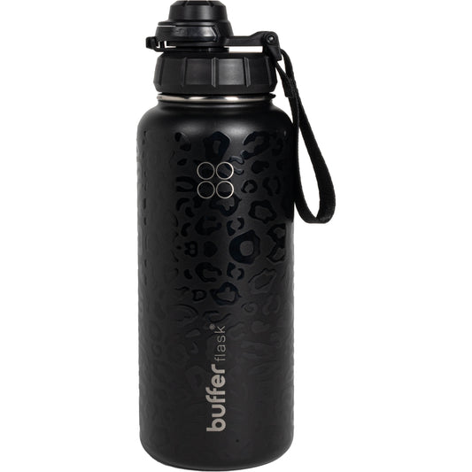 Botella Agua Térmica Buffer Morea 950ml +4 Tapas Negro Leopardo