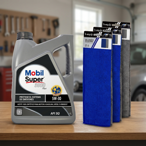 Combo Aceite Mobil Super 3000 XE4 5W-30 4 L + 6 Paños de Microfibra Bequip (3 Sets de 2)
