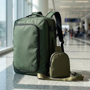 Combo Bandolera Crossbag Gout Verde Oscuro + Mochila de Viaje Viral Llaima Dakota Expandible 32 L Verde Oscuro